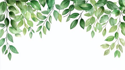Green leaves frame, watercolor style. Botanical design element isolated