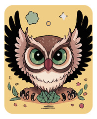 Illustration of a cute cartoon owl. Suitable for postcards, children's books, educational toys and other designs. Isolated background. Vector graphics. EPS.