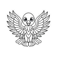 Obraz premium Baby eagle spreading wings with playful look for kids coloring book Vector illustration