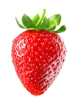 Fresh ripe strawberry close-up with water drops isolated on transparent background