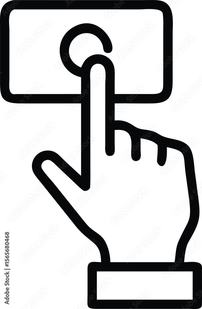 Poster thin line art hand touching button icon illustration for user interface