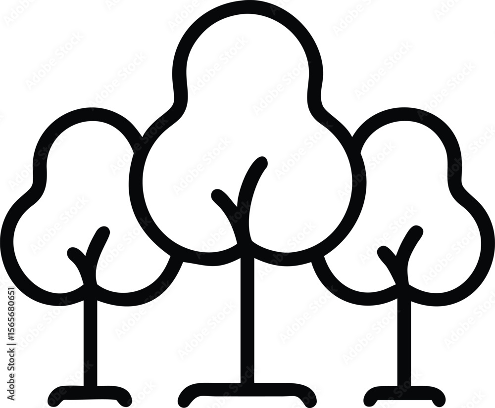 Poster three trees with rounded tops in simple bold line art style