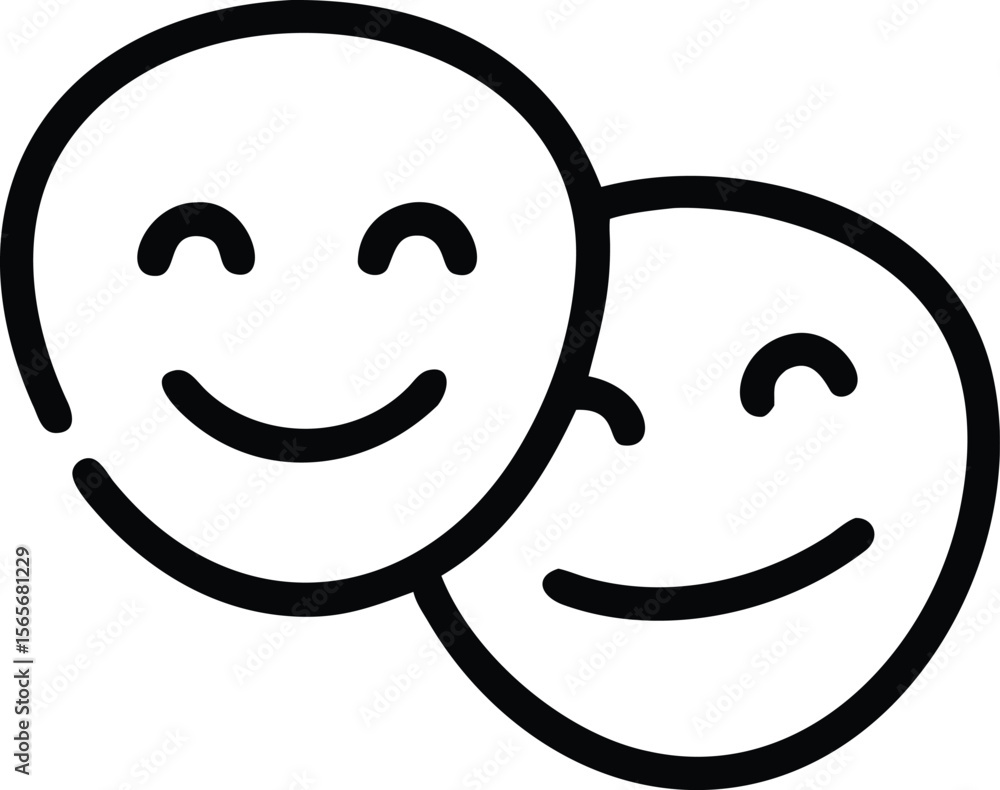 Poster two simple smiling faces in overlapping line art style graphic