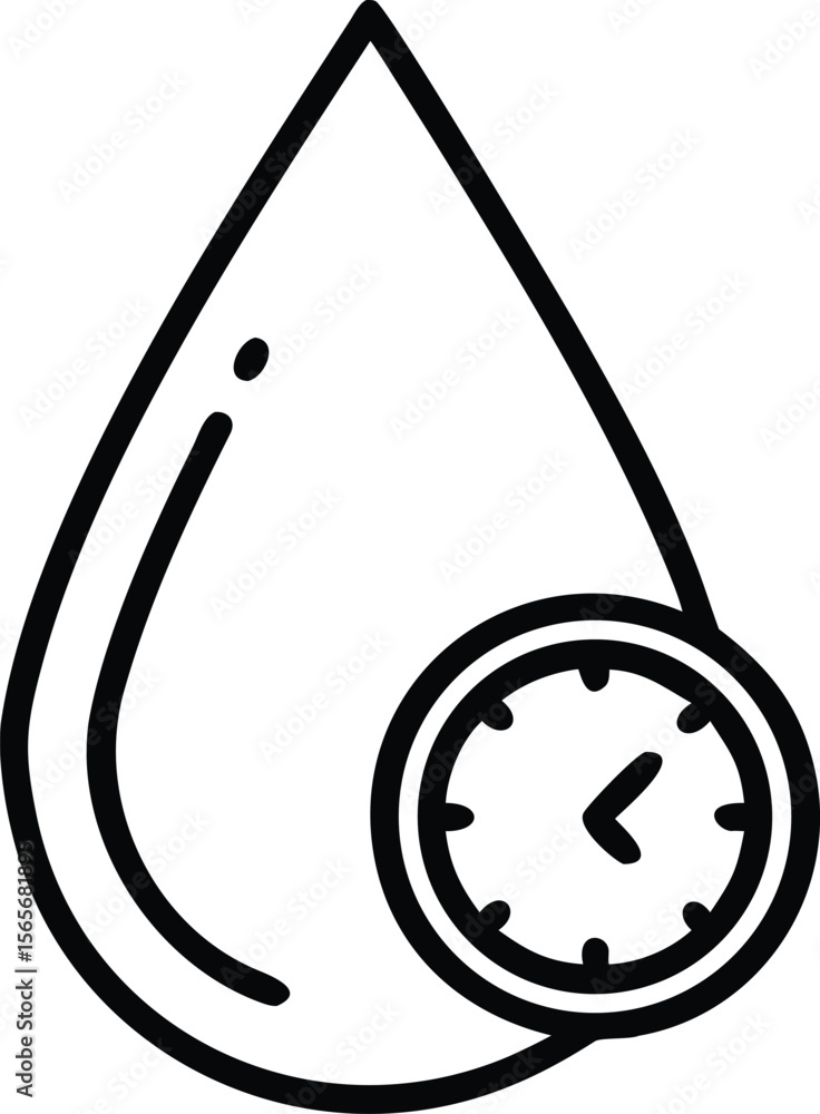 Poster water drop and analog clock icon in simple line art style