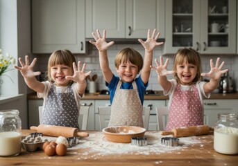Children Baking Fun: Joyful Kids in the Kitchen