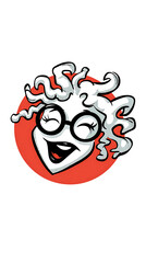 Playful Character with Glasses: An appealing cartoon character sporting glasses and an expressive wink, set against a bold circle background, invites viewers into a world of cheerfulness and joy.