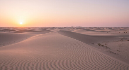 Minimal desert landscape with rolling sand dunes in faded beige and pink hues