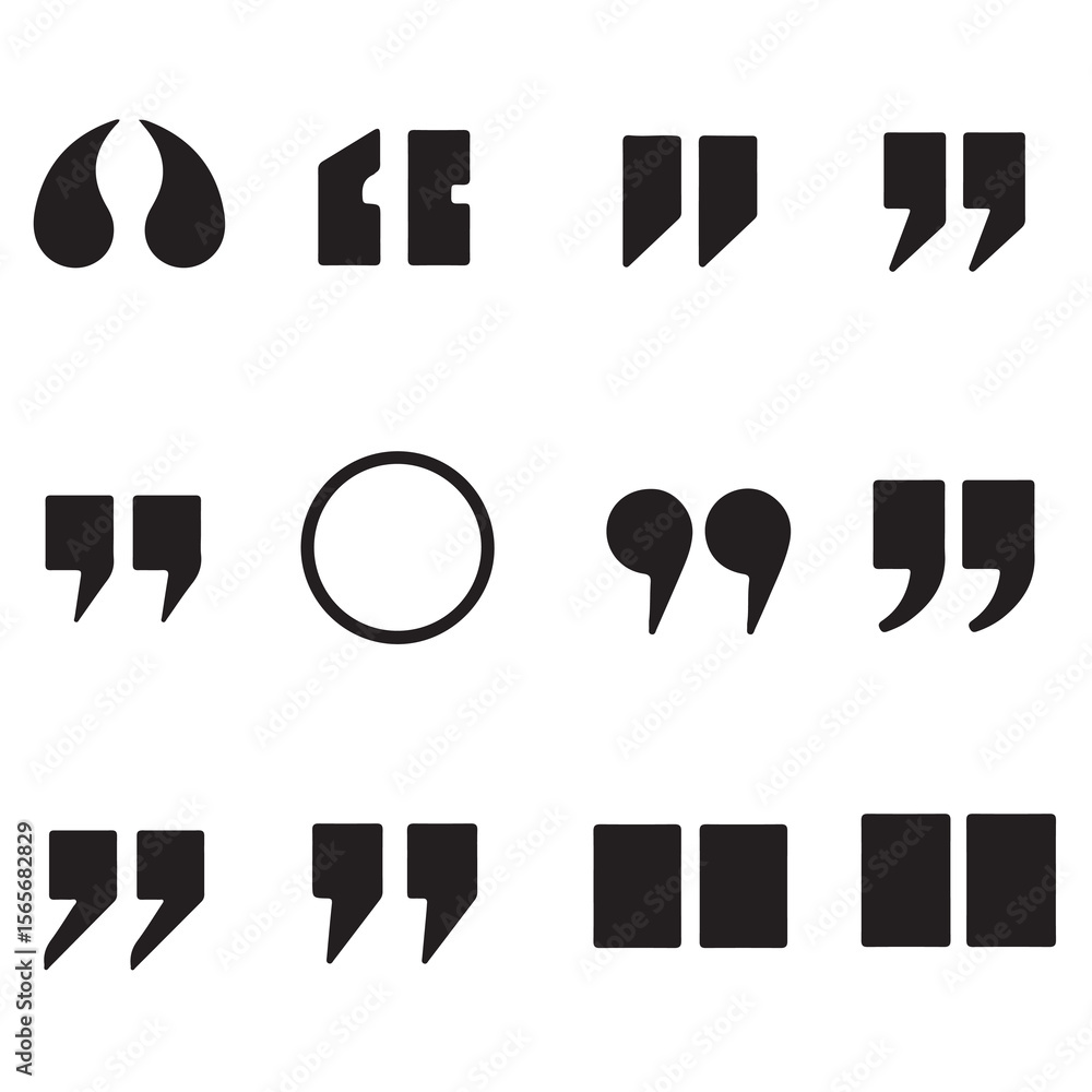 Poster diverse quotation marks and shapes a collection of punctuation and geometric forms for textual empha