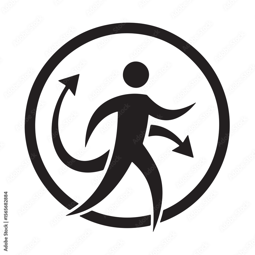 Poster circular symbol of flexible motion a dynamic figure with arrows indicating change and adaptability i