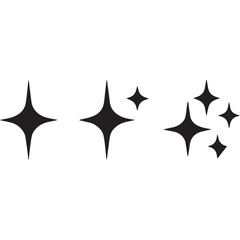 Assorted Black Silhouette Sparkle Star Icons Featuring Pointed Tips and Varying Group Sizes on a White Background