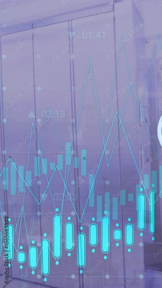 Poster animation of icons and digital data processing over computer servers