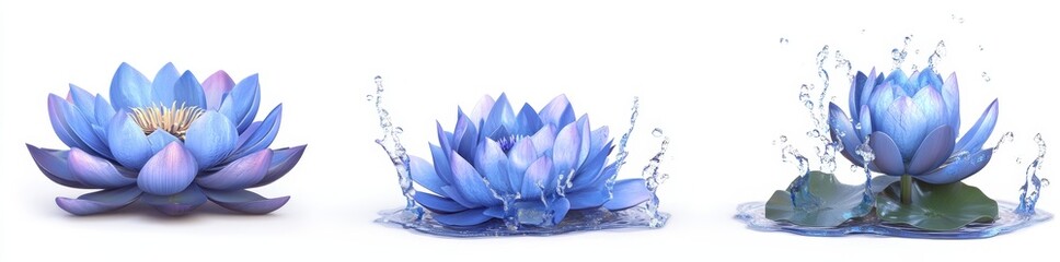 Obraz premium Gentle blue lotus flowers float serenely on the surface of a tranquil body of water, creating a harmonious and peaceful scene with their reflections