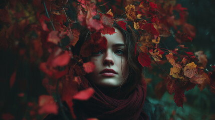 Autumn Forest Portrait of a Trendy Young Woman – Cozy Fall Influencer Vibes