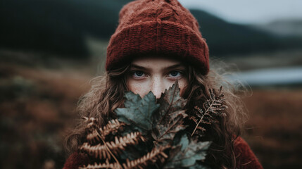 Autumn Forest Portrait of a Trendy Young Woman – Cozy Fall Influencer Vibes