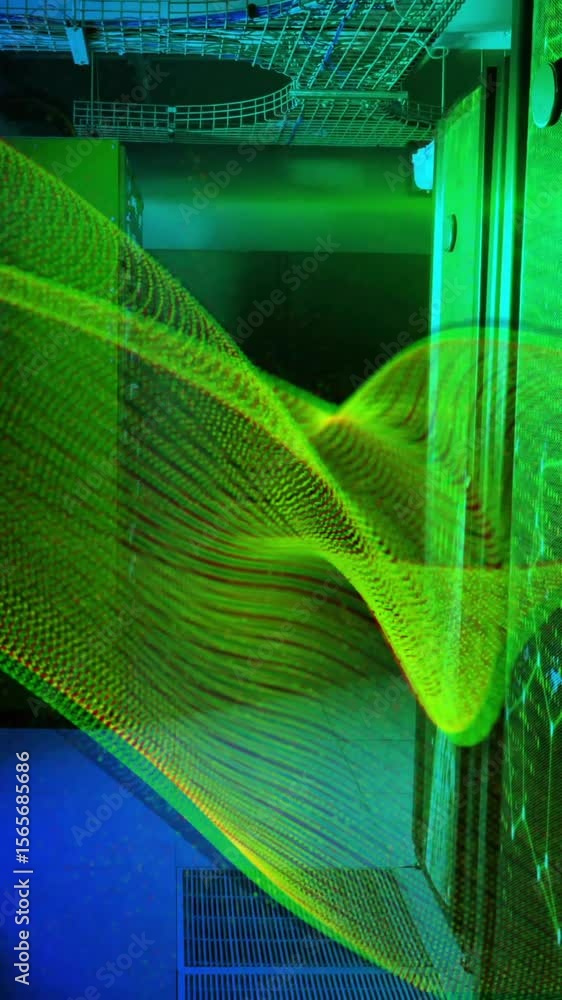 Poster animation of mesh and digital data processing over computer servers