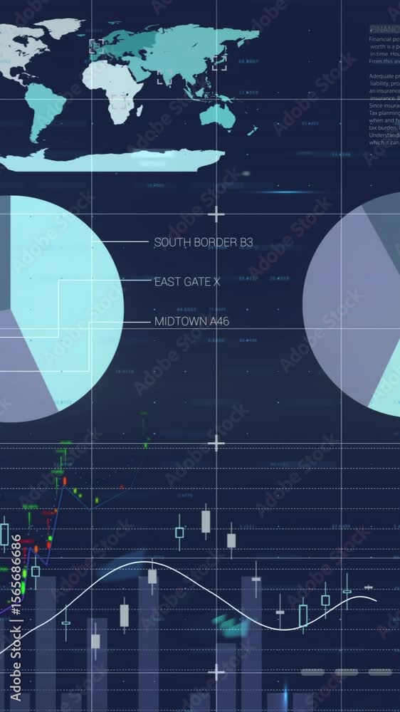 Poster animation of digital data processing over grid on dark background
