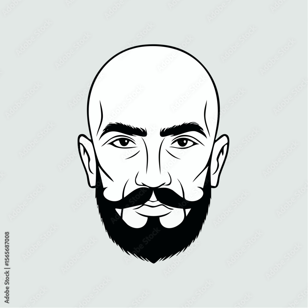 Aufkleber bold vector portrait of a bald man with intense deep-set eyes, done in a single continuous line on w