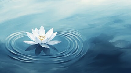 The peaceful ambiance of a serene blue lotus flower is enhanced by the ripples it creates as it floats on tranquil water