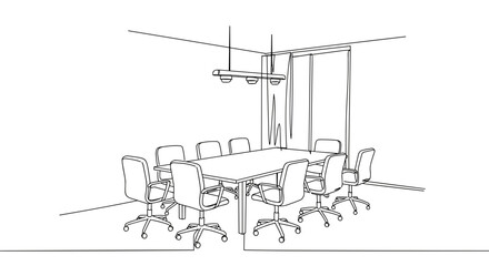 Outline of a modern conference room with a large meeting table