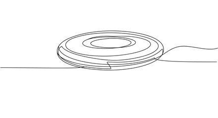 One-line drawing of a circular object on a flat surface