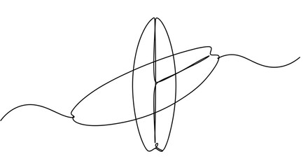 Single line art of surfboard against white background