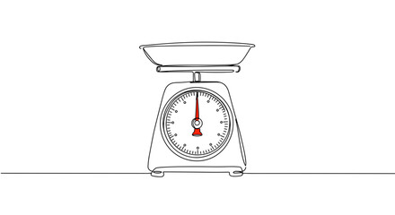 Kitchen scale with a red dial on a clean, simple background