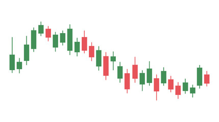 Depicts a dynamic candlestick chart showing a downward trend on a transparent background, suitable for illustrating financial markets, investment, or economic concepts.