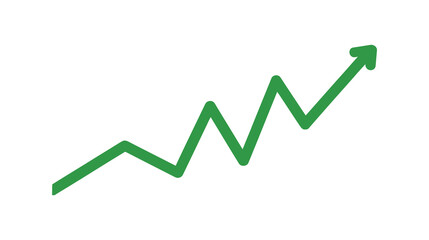 A rising green arrow chart visually represents growth and progress on a sleek black backdrop, ideal for business and finance presentations, transparent background