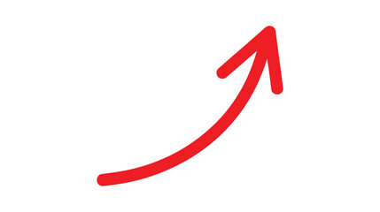 A simple red arrow curves upward against a black backdrop, representing growth, direction, and positive trends for use in business or design contexts, transparent background