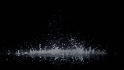 Splashing water on black for motion graphics. Fluid splash and droplets flying for abstract art and design template clip.