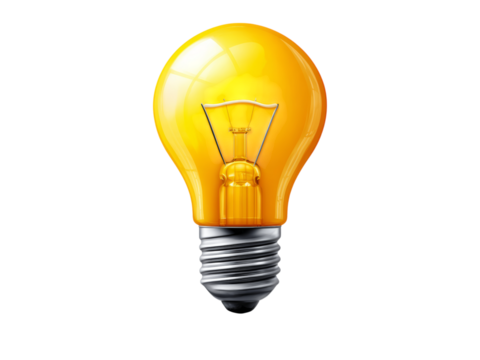 Bright yellow light bulb idea innovation concept, Isolated On Transparent Background, Png