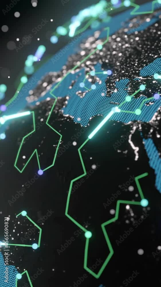 Poster animation of ai data processing over globe with connections