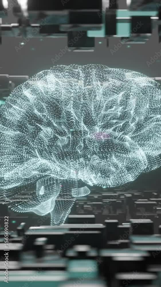 Poster animation of human brain and ai data processing over black background