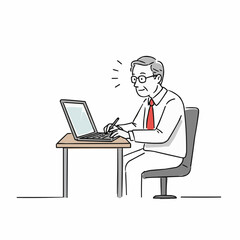 Senior man using laptop and concentrating while sitting at desk  