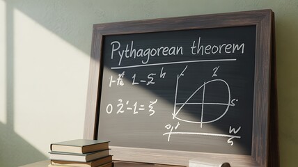 Pythagorean theorem math equation diagram on blackboard chalk writing image