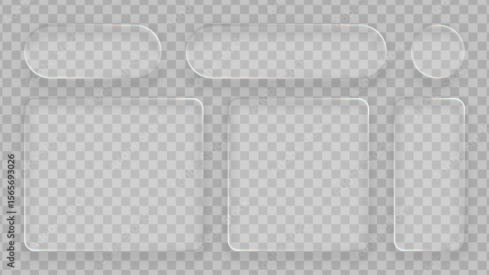 Poster set of liquid clear glass frames, isolated on a transparent background. realistic vector glass plate