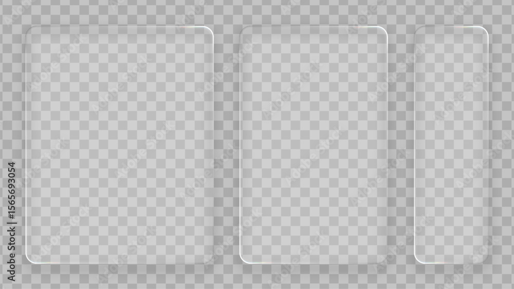 Aufkleber three liquid glass frames with rounded corners. realistic glassy transparent rectangle panels for a 
