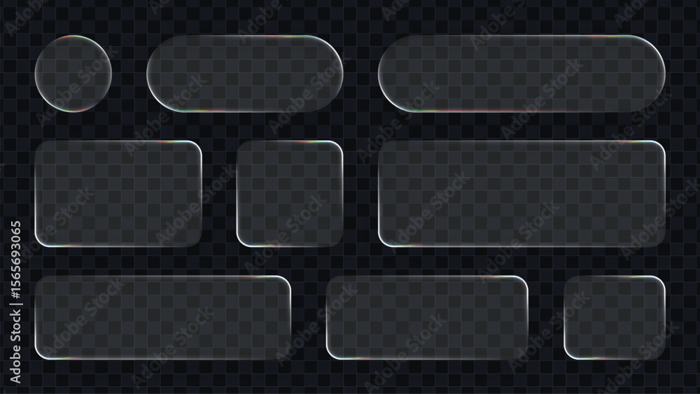 Poster set of liquid glass vector elements with abstract shape. user interface concept for digital display 