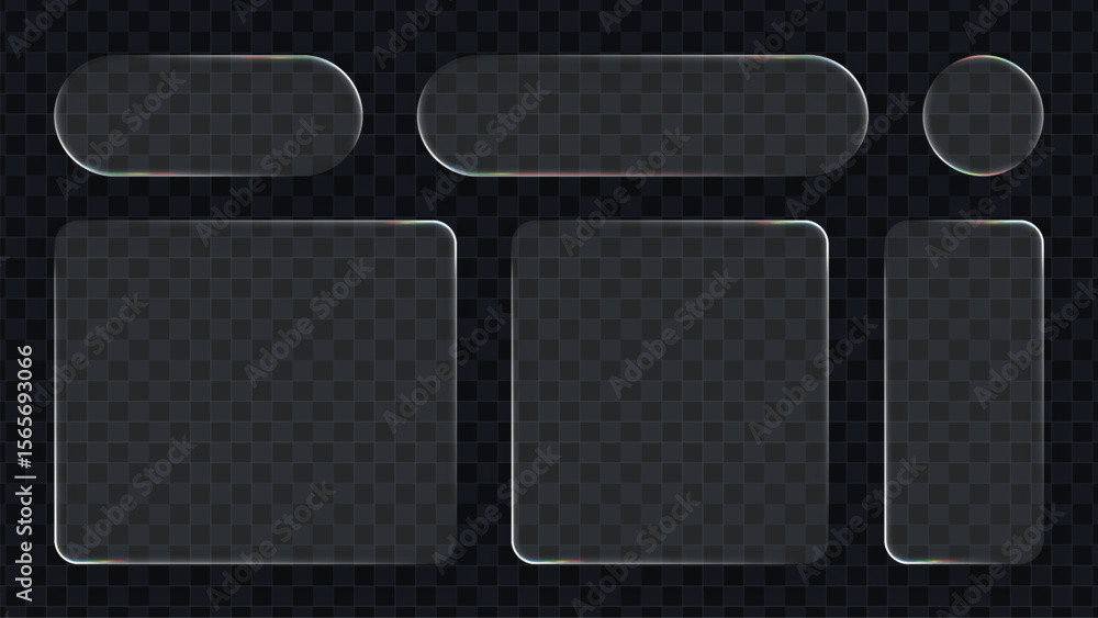 Poster liquid glass vector set of geometric shapes with transparent background for user interface elements 