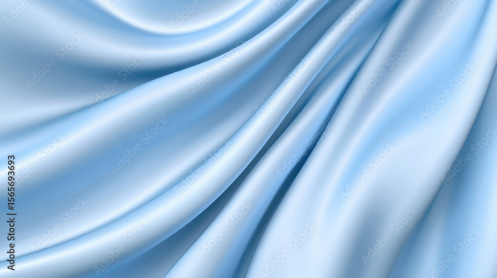 Poster blue smooth flowing fabric background with elegant soft folds and gentle wave patterns. abstract tex