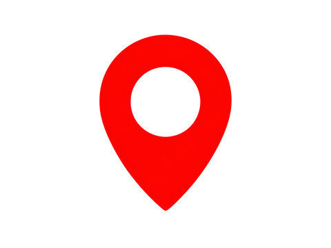 Red location pin icon on black background simple minimalist design, Isolated On Transparent Background, Png