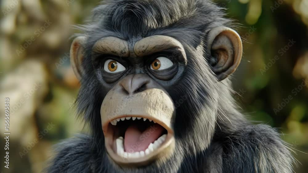 Poster monkey with frowning expression on face