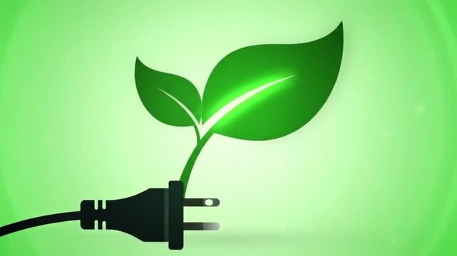 Green seedling plant growing from electric power plug symbolizing sustainable energy
