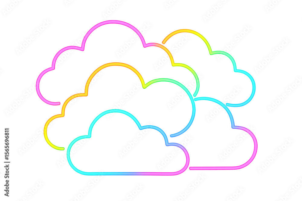 Poster multicolored neon clouds layering, creating iridescent luminescent pattern against transparent backd