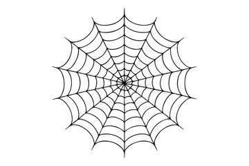 Realistic vector illustration of a spider web on a solid white background. The web is intricate and symmetrical.