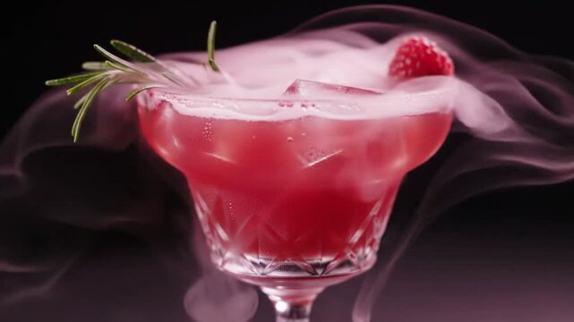 Refreshing raspberry cocktail with mint leaves on elegant surface
