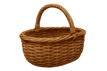 Woven wicker basket with sturdy handle, ideal for picnics, shopping, or decorative purposes, isolated on transparent background