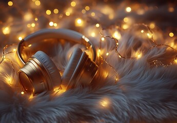 Golden Headphones & Fairy Lights Cozy Music