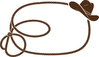 Rope frame with cowboy hat and lasso. Vector wild west illustration isolated on white foe design.
