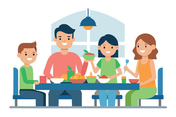 Happy Family Enjoying a Healthy Meal Together at Home: Flat Design Illustration